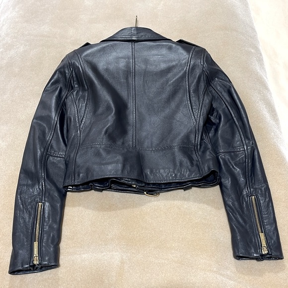MICHAEL BY MICHAEL KORS MOTO MIDNIGHT BLUE BLACK LEATHER JACKET & GOLD HARDWARE - Picture 8 of 11